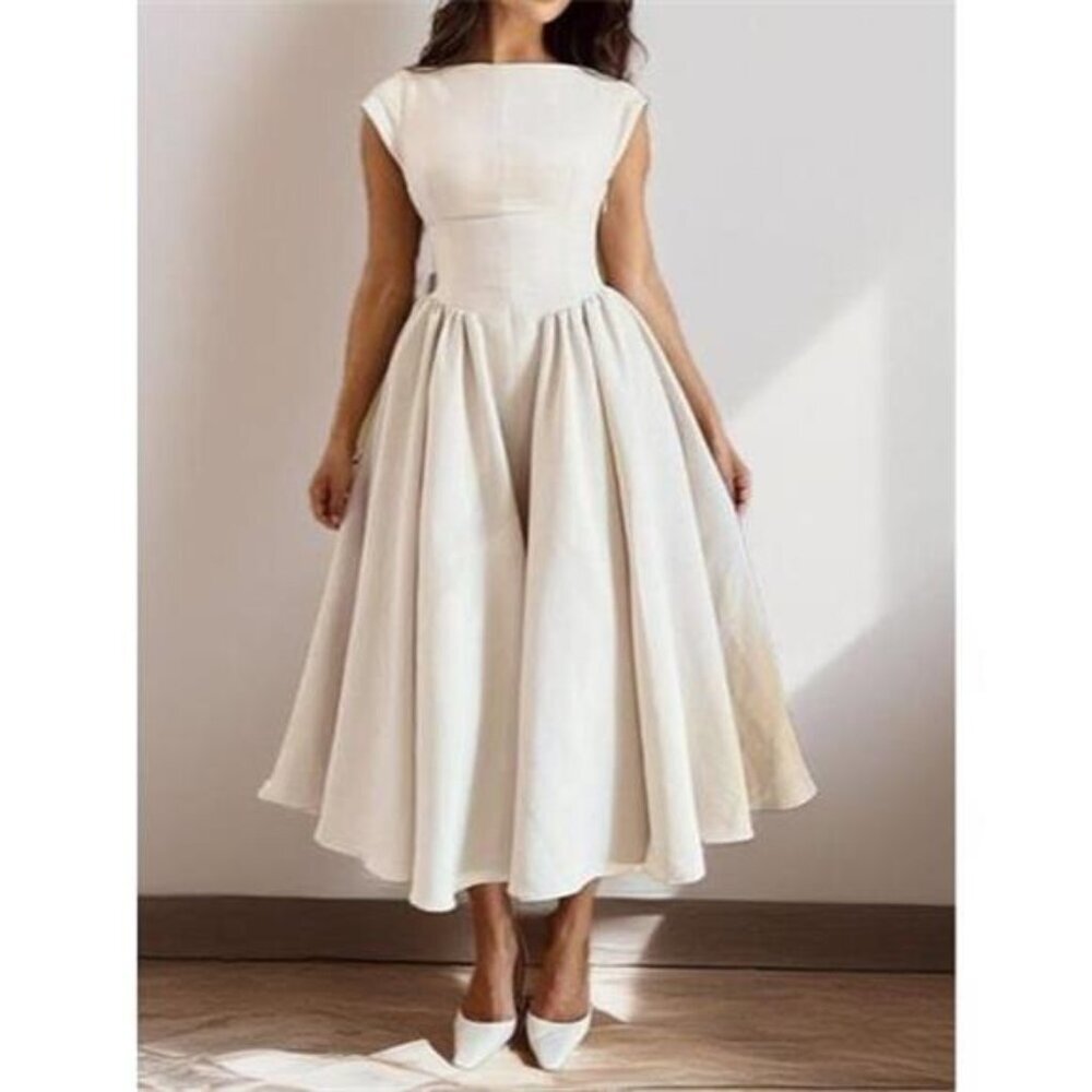 Full Size Cap Sleeve A-Line Midi Dress Plus Size